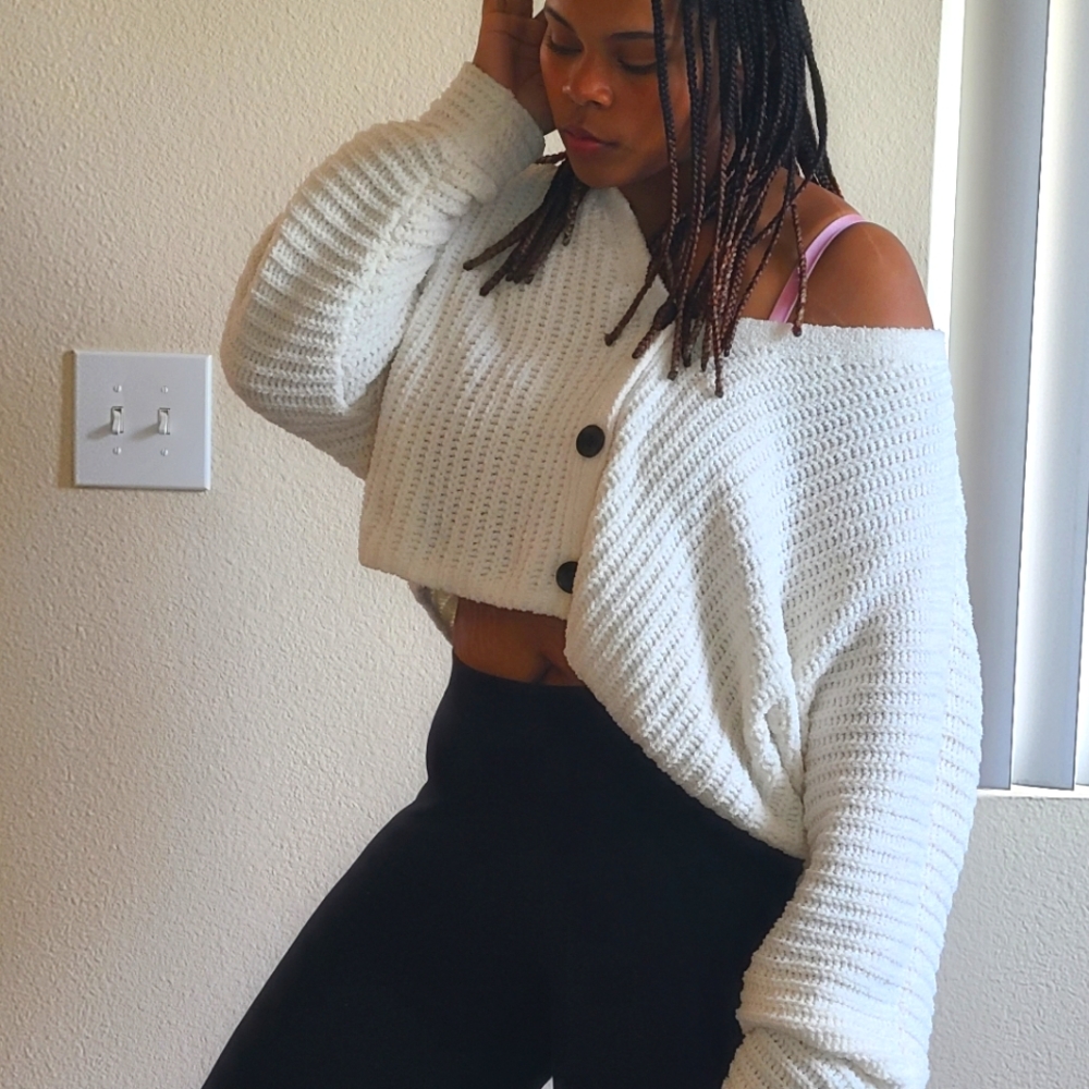 White Button Up Knit Sweater